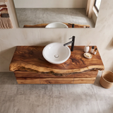 Live Edge Floating Bathroom Vanity with 6 Drawers | Modern Wall Mounted Bathroom Cabinet