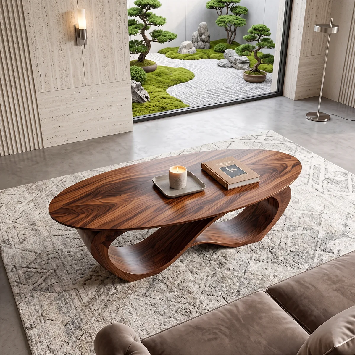Sculptural Oval Coffee Table | Organic Modern Wave Base Living Room Center Table