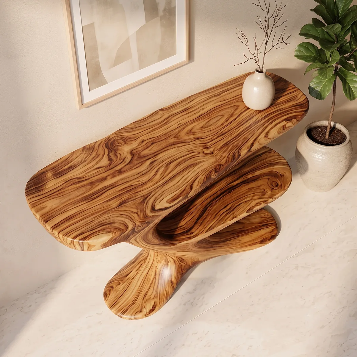 Organic Wave Console Table | Sculptural Modern Entryway Table with Floating Abstract Base TH003-9046