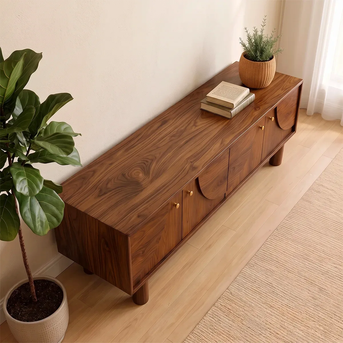 4-Door Mid-Century Modern TV Stand | Geometric Media Console