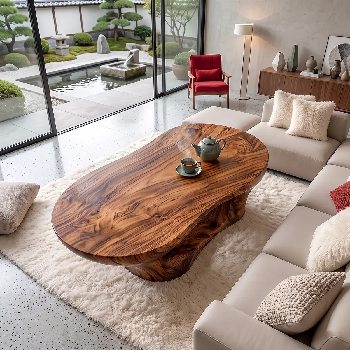 Sculptural Organic Coffee Table | Curved Open Base Modern Living Room Center Table