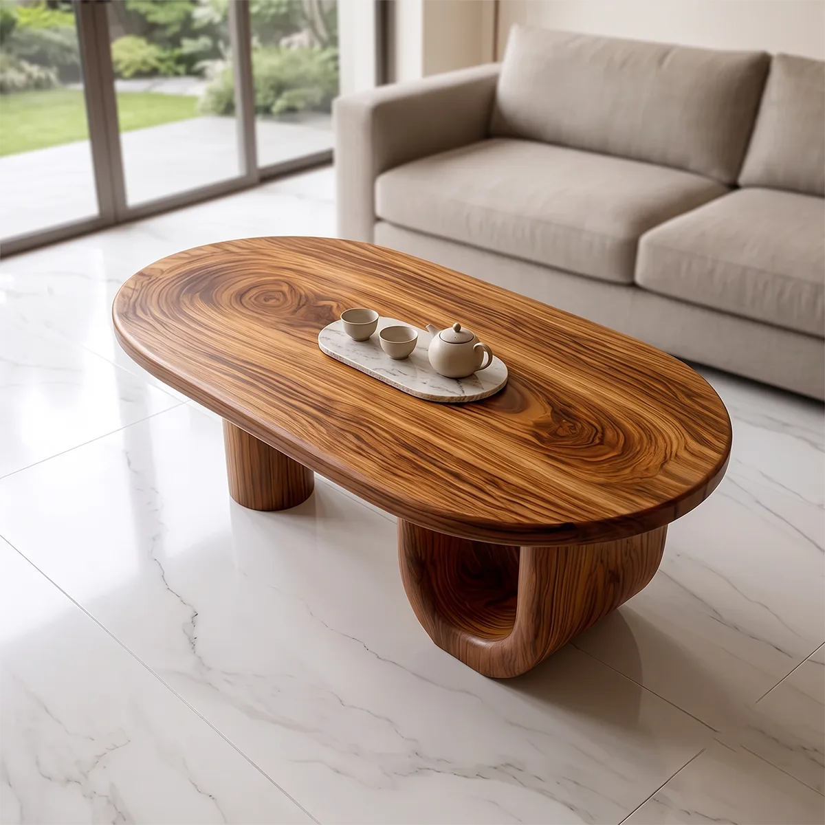 Modern Oval Coffee Table | Sculptural Pedestal Center Table for Minimalist Living Room TH003-7468