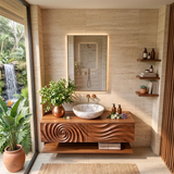 Floating Bathroom Vanity with Sculpted Doors | Modern Wall Mounted Vanity TH003-3XFL3MZ