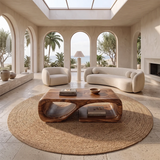 Sculptural Rectangular Coffee Table with Open Shelf | Organic Modern Rounded Center Table