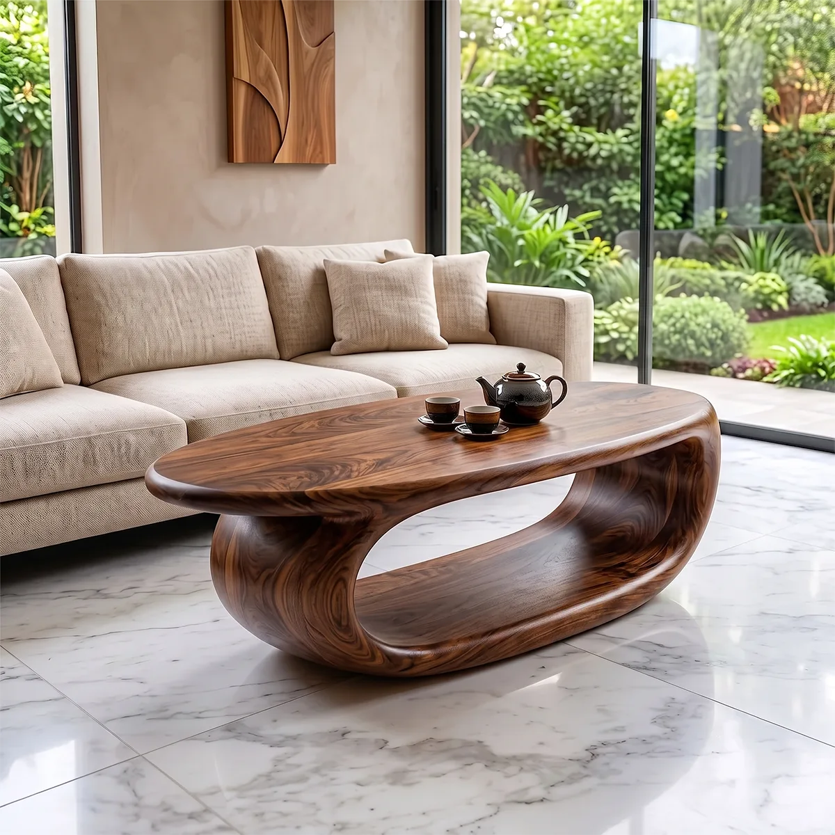 Modern Oval Coffee Table | Sculptural Open Base Center Table for Contemporary Living Room TH003-2681