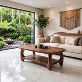 Modern Coffee Table with Open Shelf | Rounded Rectangle Center Table for Contemporary Living Room TH003-8562