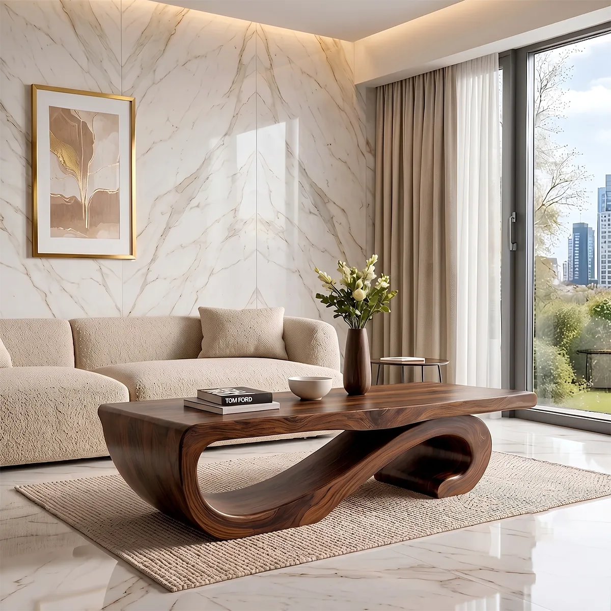 Sculptural Curved Coffee Table | Organic Modern Wave Living Room Center Table
