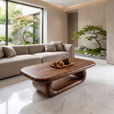 Modern Coffee Table with Sculptural Open Base | Rounded Rectangle Center Table for Contemporary Living Room TH003-5785