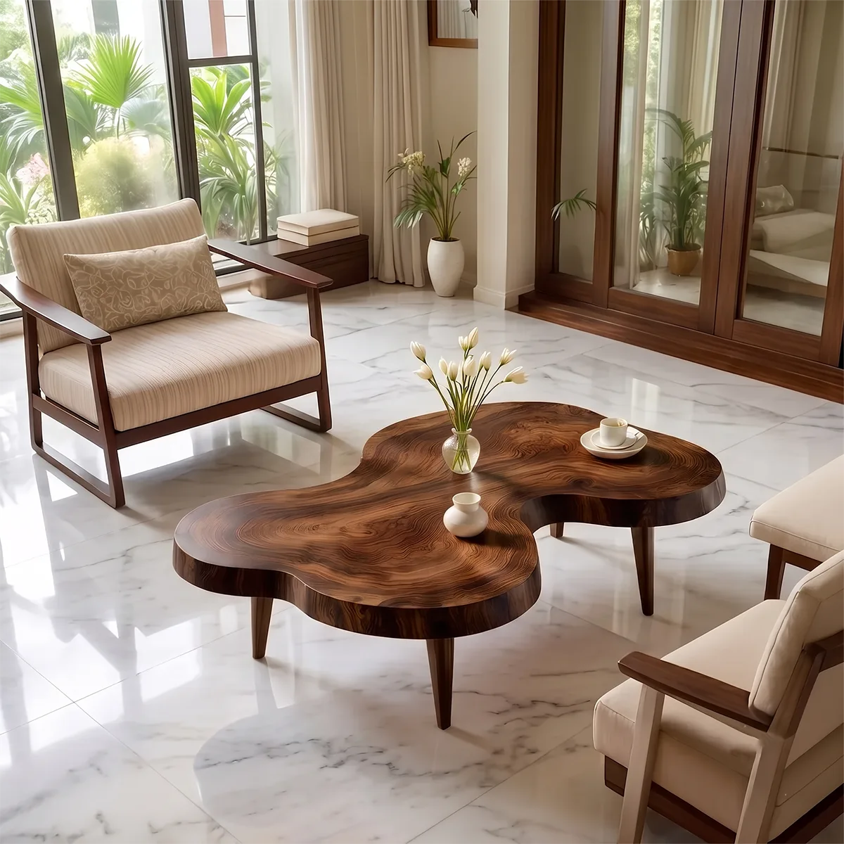 Freeform Coffee Table with Organic Shape | Sculptural Modern Living Room Center Table