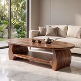 Modern Oval Coffee Table with Open Shelf | Sculptural Wood Center Table for Contemporary Living Room TH003-2398