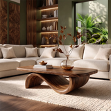 Sculptural Curved Coffee Table with Wave Base | Organic Modern Living Room Center Table