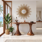 Modern Pedestal Console Table | Sculptural Entryway Console Table with Dual Curved Base TH003-6622