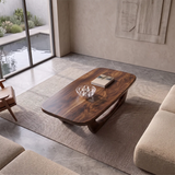 Sculptural Coffee Table with Curved Base | Organic Modern Rounded Rectangle Center Table