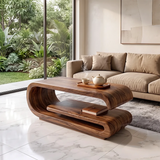 Modern Waterfall Coffee Table with Open Shelf | Contemporary Curved Center Table for Living Room TH003-6318