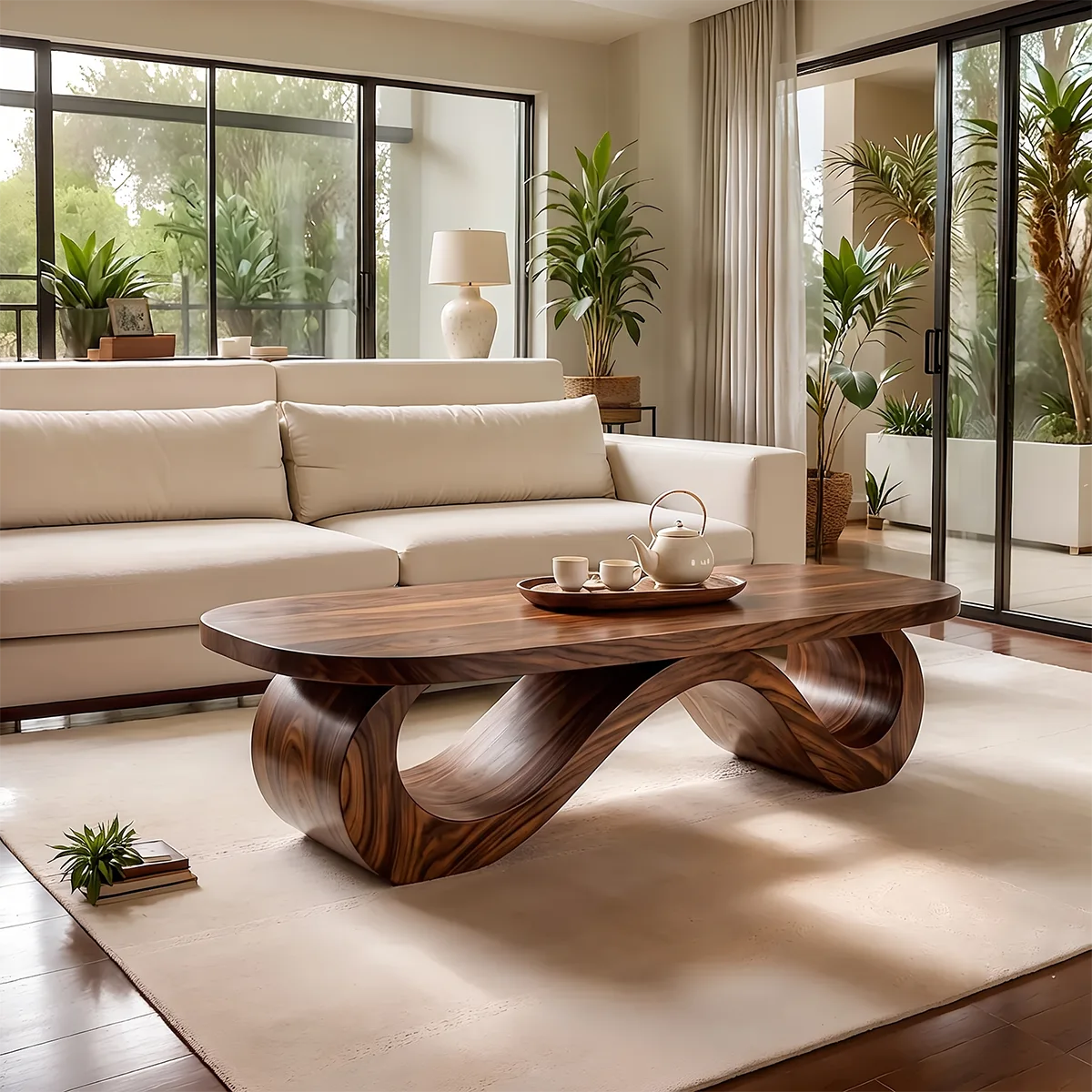 Modern Wave Coffee Table | Sculptural Curved Center Table for Contemporary Living Room TH003-2856