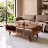 Modern Waterfall Coffee Table with Open Shelf | Mid-Century Curved Center Table for Living Room TH003-3124