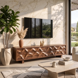 Wave Carved TV Stand with 2 Cabinets | Sculptural Media Console TH003-1TEX5BM
