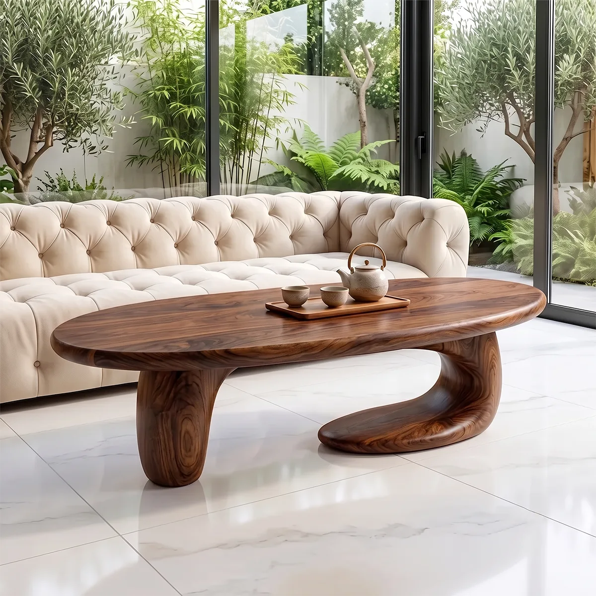 Organic Oval Coffee Table | Sculptural Wave Base Coffee Table for Modern Minimalist Living Room TH003-5893