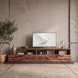 Modern TV Stand with 3 Drawers & Open Shelves | Organic Media Console TH003-4VZY8SF