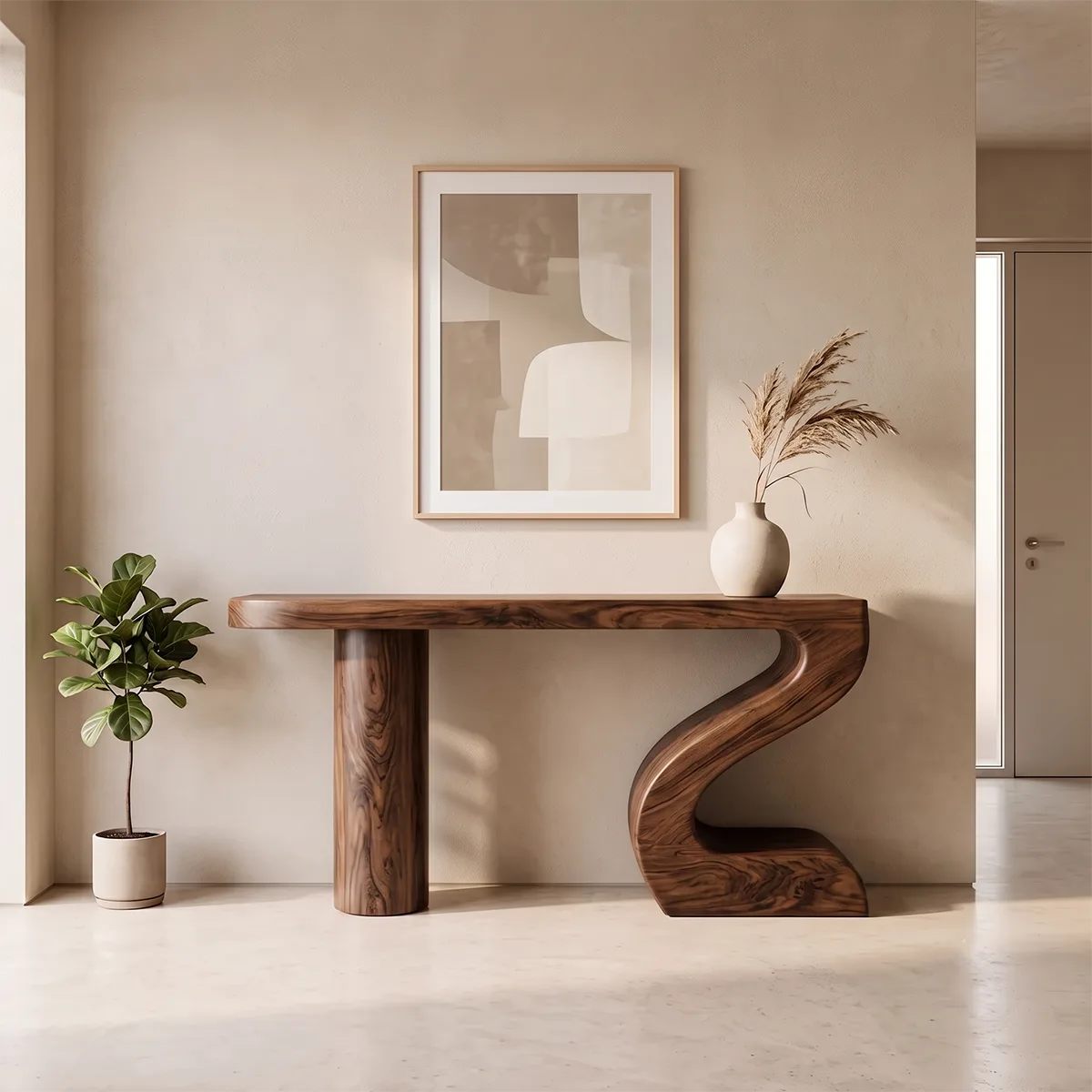 Modern Sculptural Console Table | Organic Wave Entryway Table for Contemporary Hallway & Living Room TH003-4054