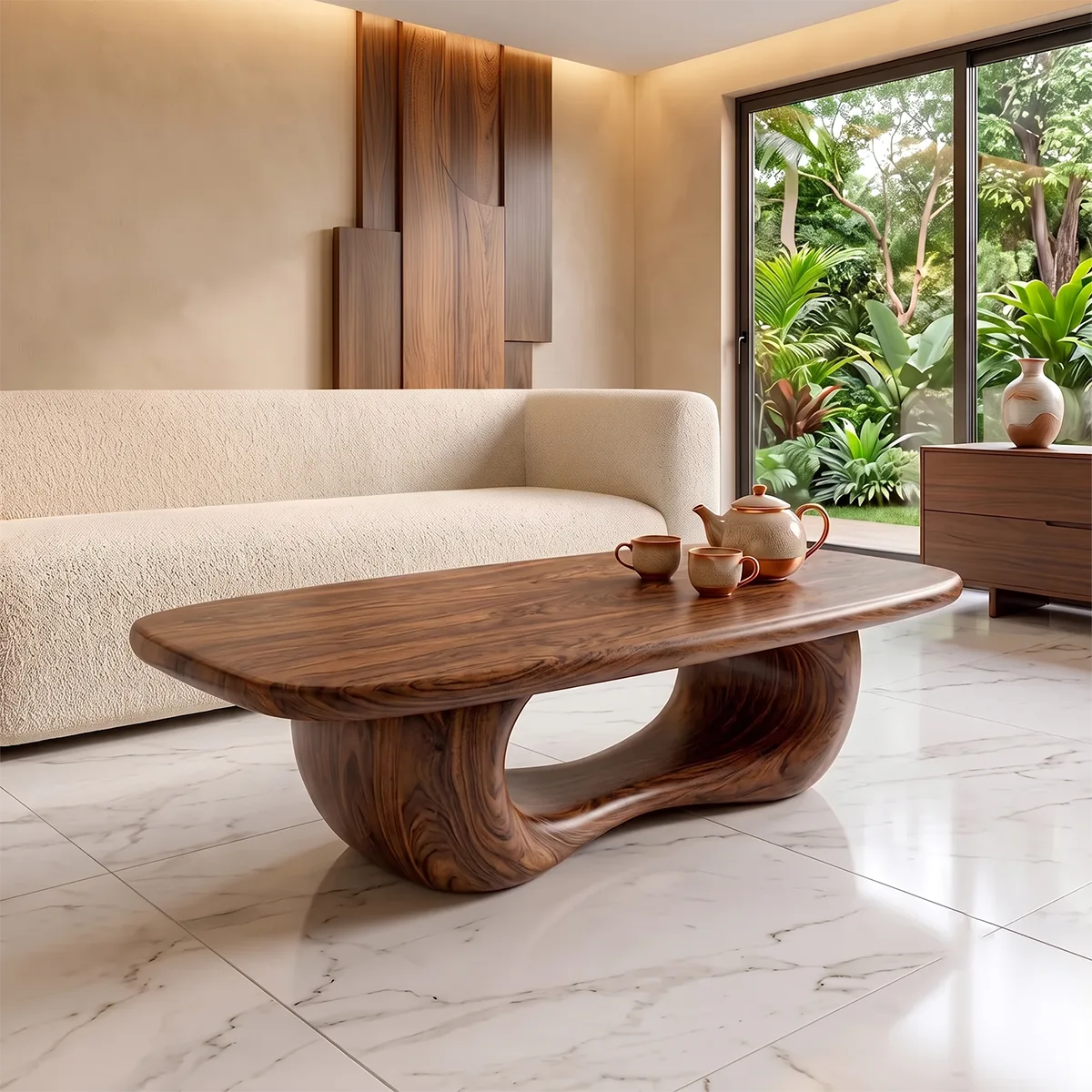 Modern Organic Coffee Table | Sculptural Rectangle Cocktail Table TH003-6677