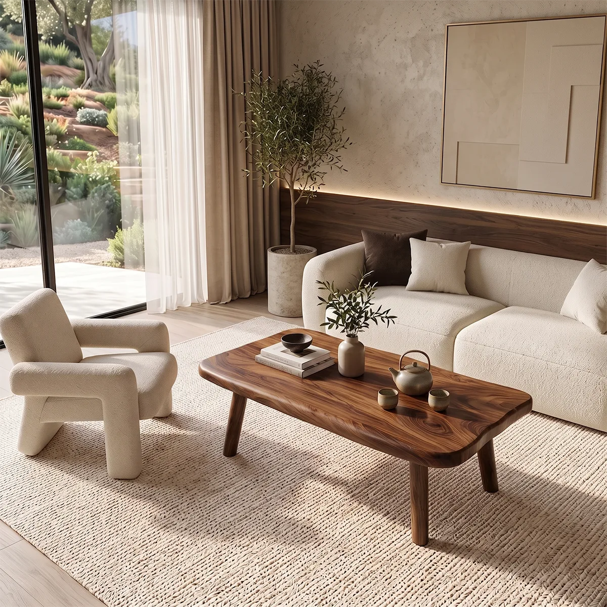 Organic Modern Coffee Table | Rounded Rectangle Low Profile Living Room Table