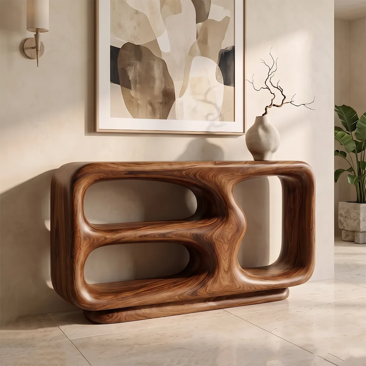 Organic Sculptural Console Table | Open Shelf Console Table for Modern Entryway & Living Room TH003-4197