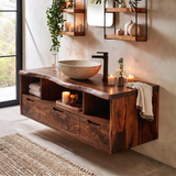 Live Edge Floating Bathroom Vanity with 3 Drawers & Open Storage Shelves | Modern Wall Mounted Vanity