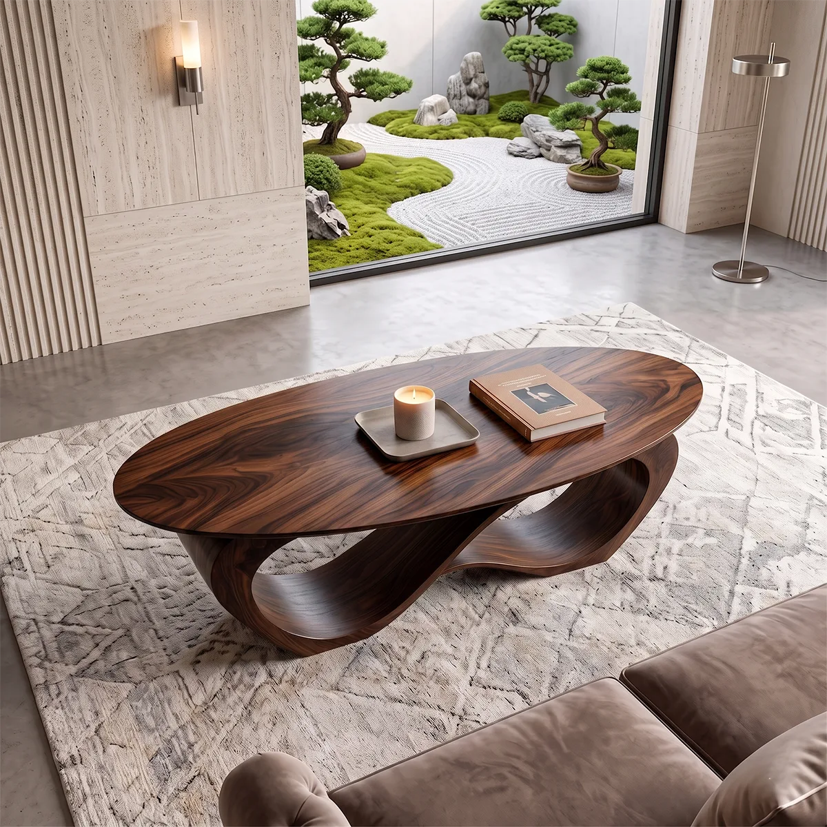 Sculptural Oval Coffee Table | Organic Modern Wave Base Living Room Center Table