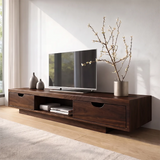 Modern TV Stand with 2 Drawers & Open Shelf | Low Profile Media Console