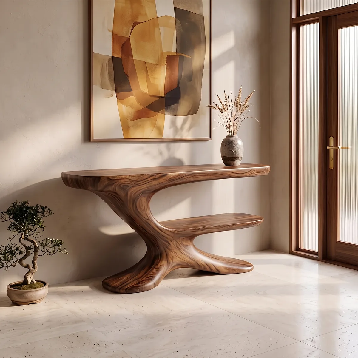 Organic Wave Console Table | Sculptural Modern Entryway Table with Floating Abstract Base TH003-9046