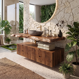 Floating Fluted Bathroom Vanity | Modern Live Edge Wood Vanity TH003-8BWH6MI