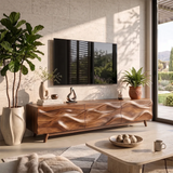 Wave Carved TV Stand with Cabinets & Drawer | Sculptural Media Console TH003-6OAB8FA