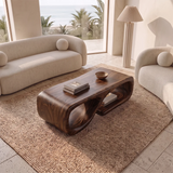 Sculptural Rectangular Coffee Table with Open Shelf | Organic Modern Rounded Center Table