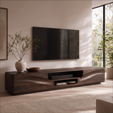 Organic Modern TV Stand with Dual Cabinets & Open Media Shelf | Modern Entertainment Console TT006-7DSN7TR
