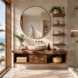 Floating Solid Wood Bathroom Vanity | Modern Wall Mounted Bathroom Vanity with Storage