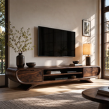 Sculptural Curved TV Stand with Open Media Shelves & Concealed Storage | Modern Entertainment Console