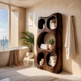 Tall Bathroom Storage Cabinet with Open Shelves | Sculptural Organic Modern Storage Tower