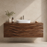Floating Bathroom Vanity with 2 Doors | Carved Wave Front Wall Mounted Vanity Cabinet