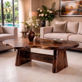 Organic Solid Wood Coffee Table | Live Edge Modern Center Table with Sculptural Base TT006-5632