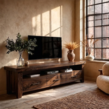 Modern TV Stand with 3 Drawers & Open Shelf | Long Low Profile Media Console