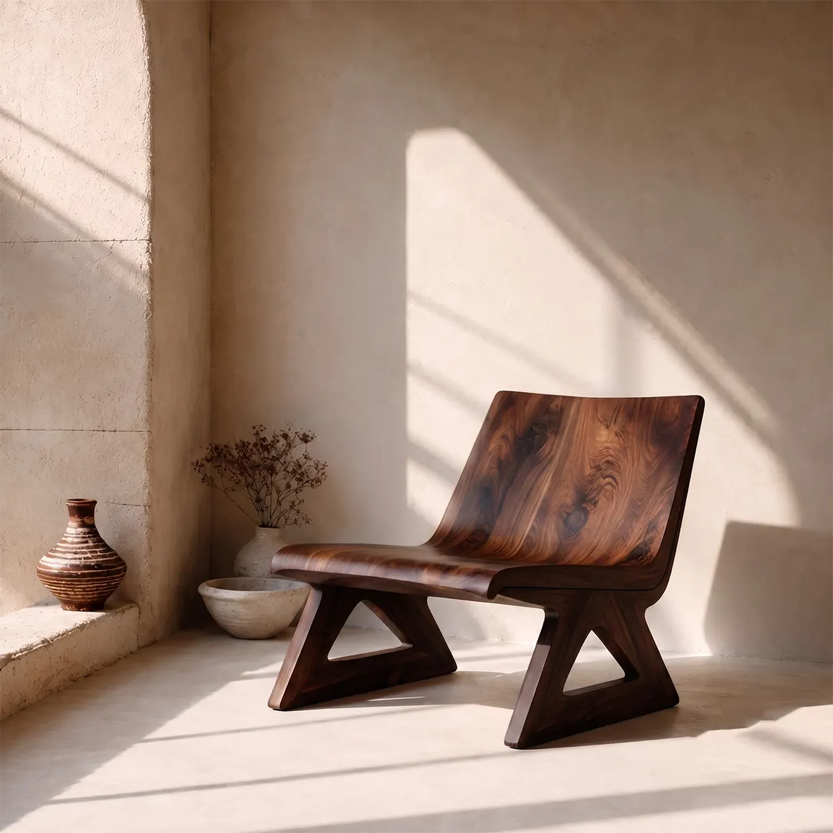 Sculptural Lounge Chair | Wide Curved Armless Accent Chair with Geometric Open Base