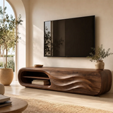 Modern Organic TV Stand with Open Shelving & Dual Sculpted Storage Cabinets TT006-6RWN8II