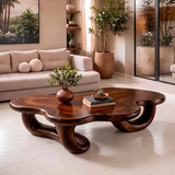 Modern Organic Solid Wood Coffee Table with Sculptural Curved Base TT006-4311