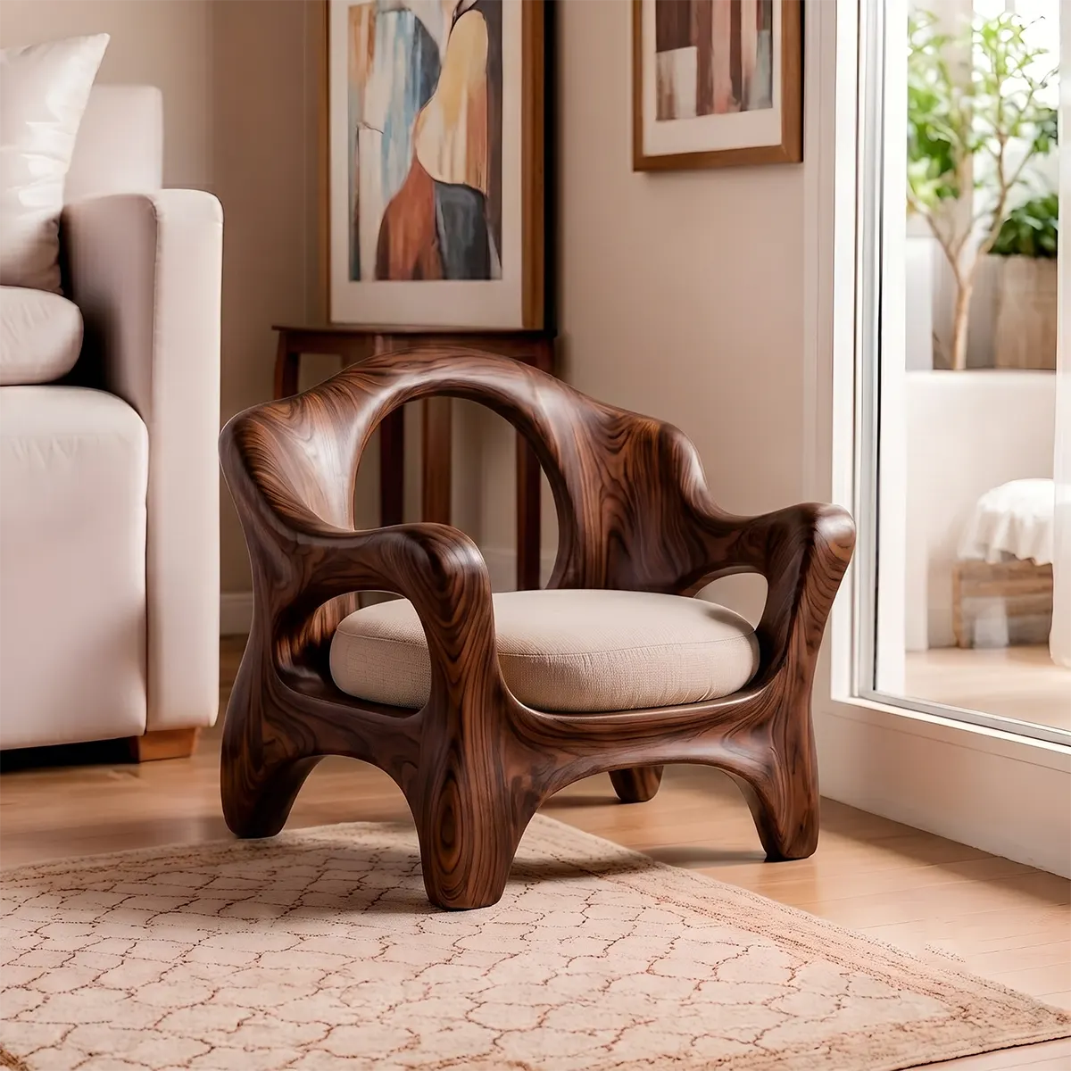 Sculptural Curved Armchair with Open Back | Organic Lounge Chair