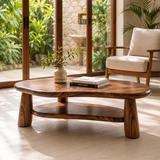 Organic Solid Wood Coffee Table with Storage Shelf | Modern Rustic Living Room Table TT006-2547