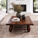 Rounded Rectangle Coffee Table with Slatted Storage Shelf | Modern Organic Center Table