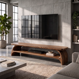 Organic Modern TV Stand with Sculptural Open Shelf & Curved Waterfall Design TT006-2BHV8AL