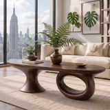 Sculptural Wood Coffee Table with Asymmetrical Pedestal Legs | Organic Modern Oval Center Table