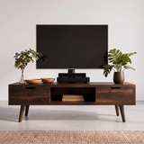 Mid-Century Modern TV Stand with 2 Drawers & Open Shelf | Low Profile Media Console